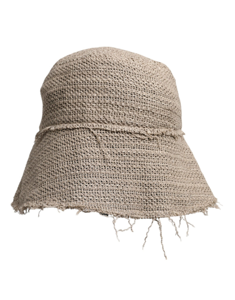 Beige Linen Wide Brim Bucket Hat-Dolce & Gabbana-LabelTerrace.com