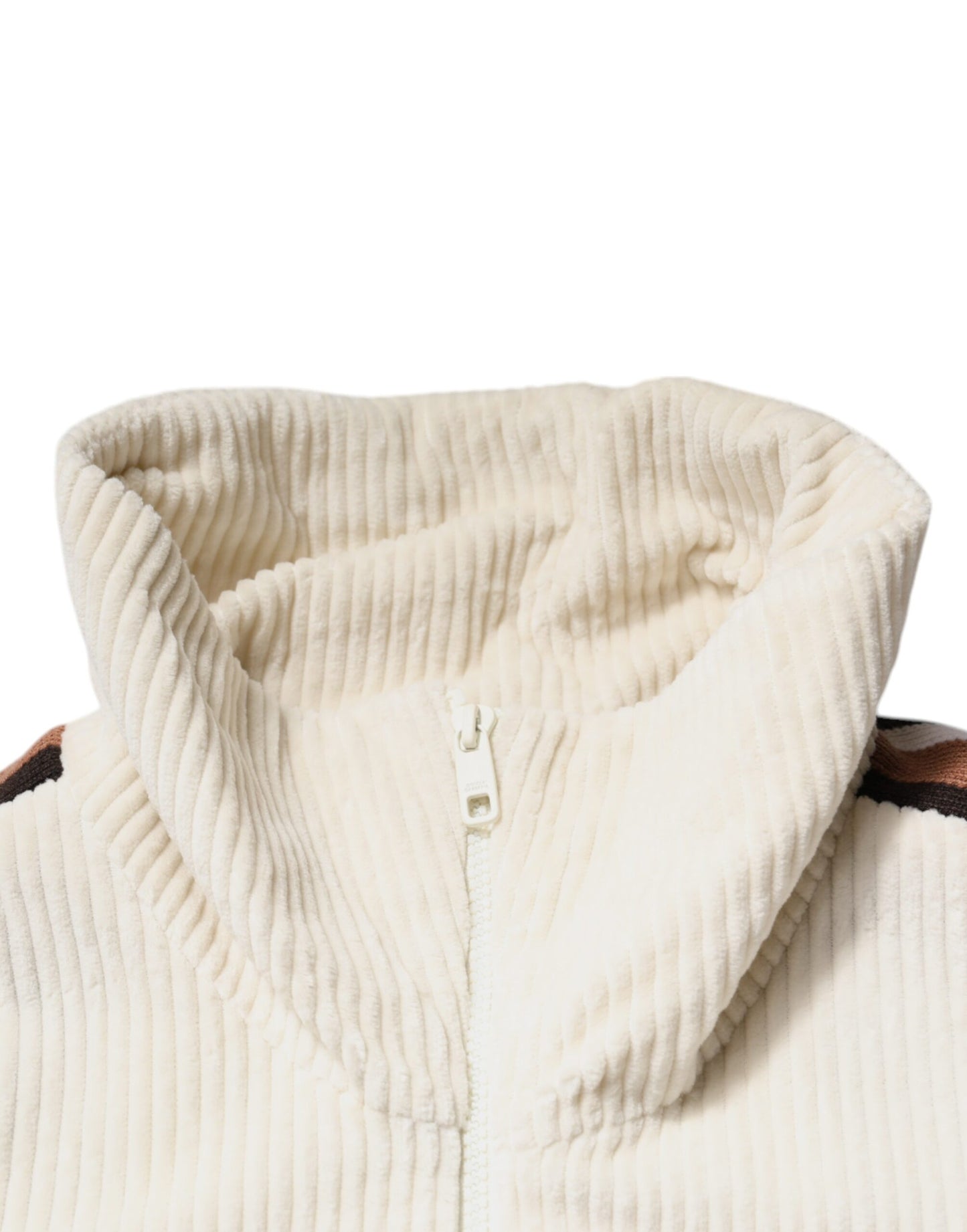 Beige Logo Applique Cotton Corduroy Full Zip Jacket-Dolce & Gabbana-LabelTerrace.com