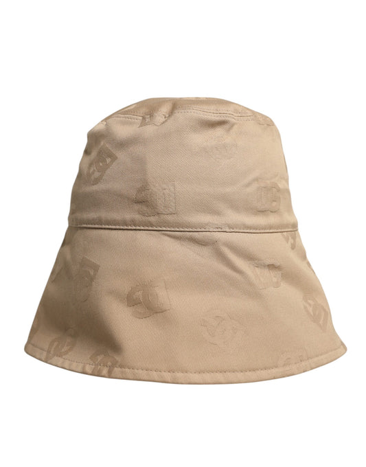 Beige Logo Monogram Cotton Bucket Cap-Dolce & Gabbana-LabelTerrace.com
