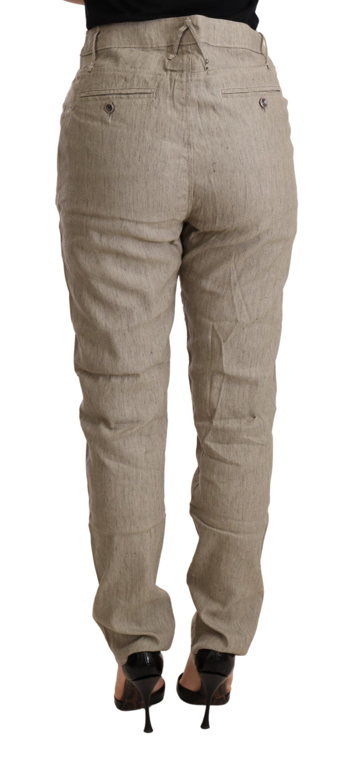 Beige Mid Waist Casual Baggy Stretch Trouser-CYCLE-LabelTerrace.com