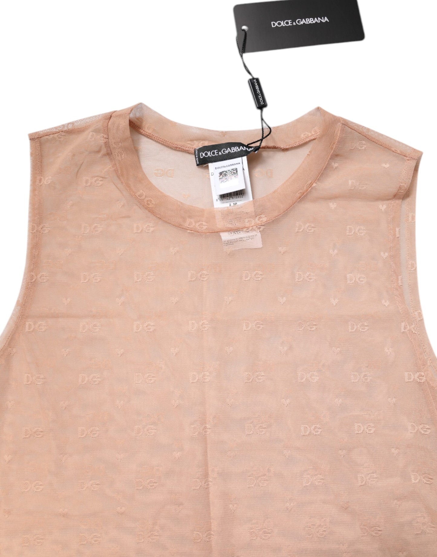 Beige Nylon Logo Monogram Sleeveless Tank Top-Dolce & Gabbana-LabelTerrace.com