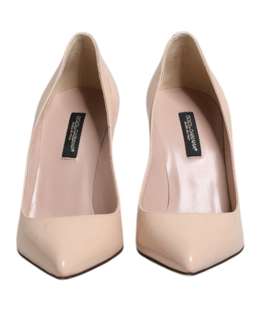 Beige Patent Leather Stiletto Heel Pumps Shoes-Dolce & Gabbana-LabelTerrace.com