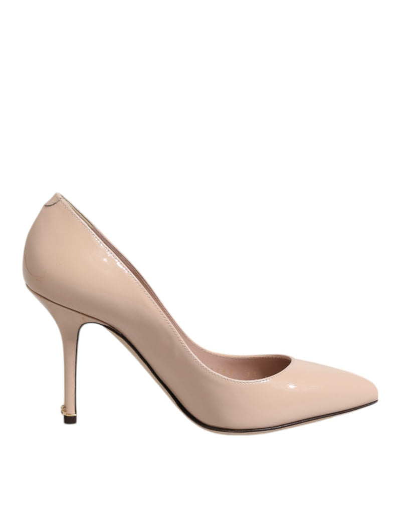 Beige Patent Leather Stiletto Heel Pumps Shoes-Dolce & Gabbana-LabelTerrace.com