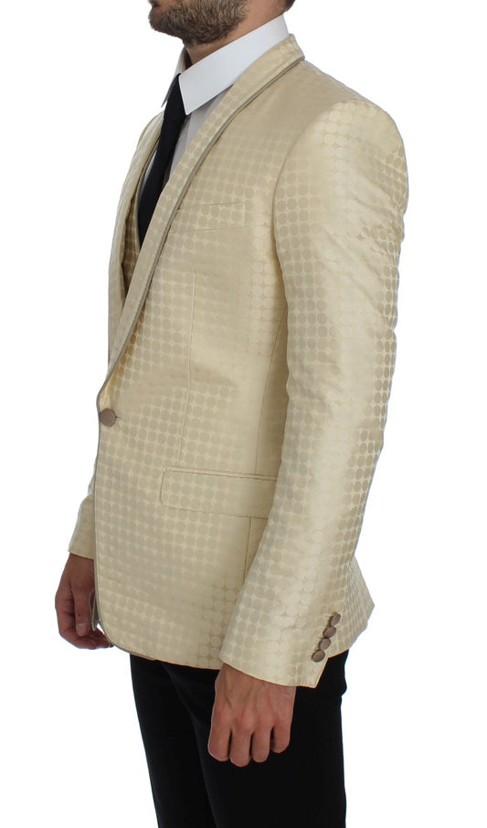 Beige Polka Dot Silk 2 Piece Blazer-Dolce & Gabbana-LabelTerrace.com