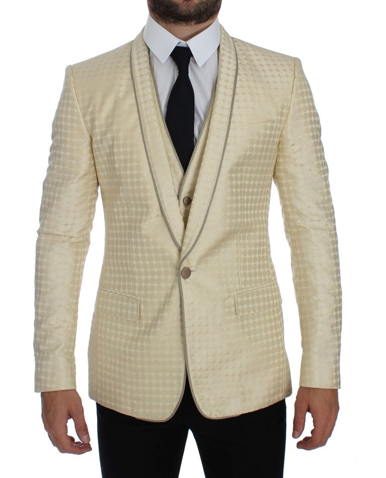 Beige Polka Dot Silk 2 Piece Blazer-Dolce & Gabbana-LabelTerrace.com