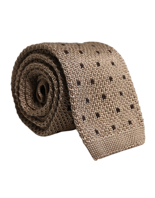 Beige Polka Dot Silk Adjustable Necktie Tie-Dolce & Gabbana-LabelTerrace.com