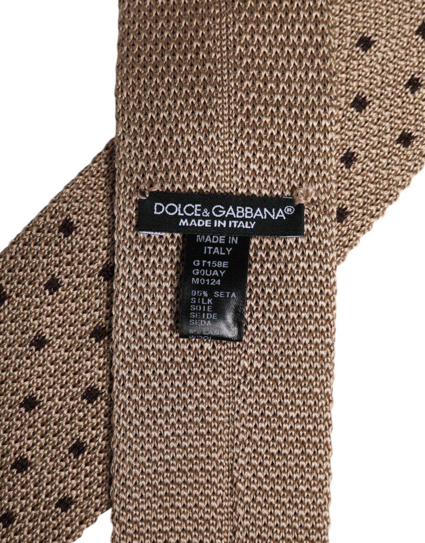Beige Polka Dot Silk Adjustable Necktie Tie-Dolce & Gabbana-LabelTerrace.com