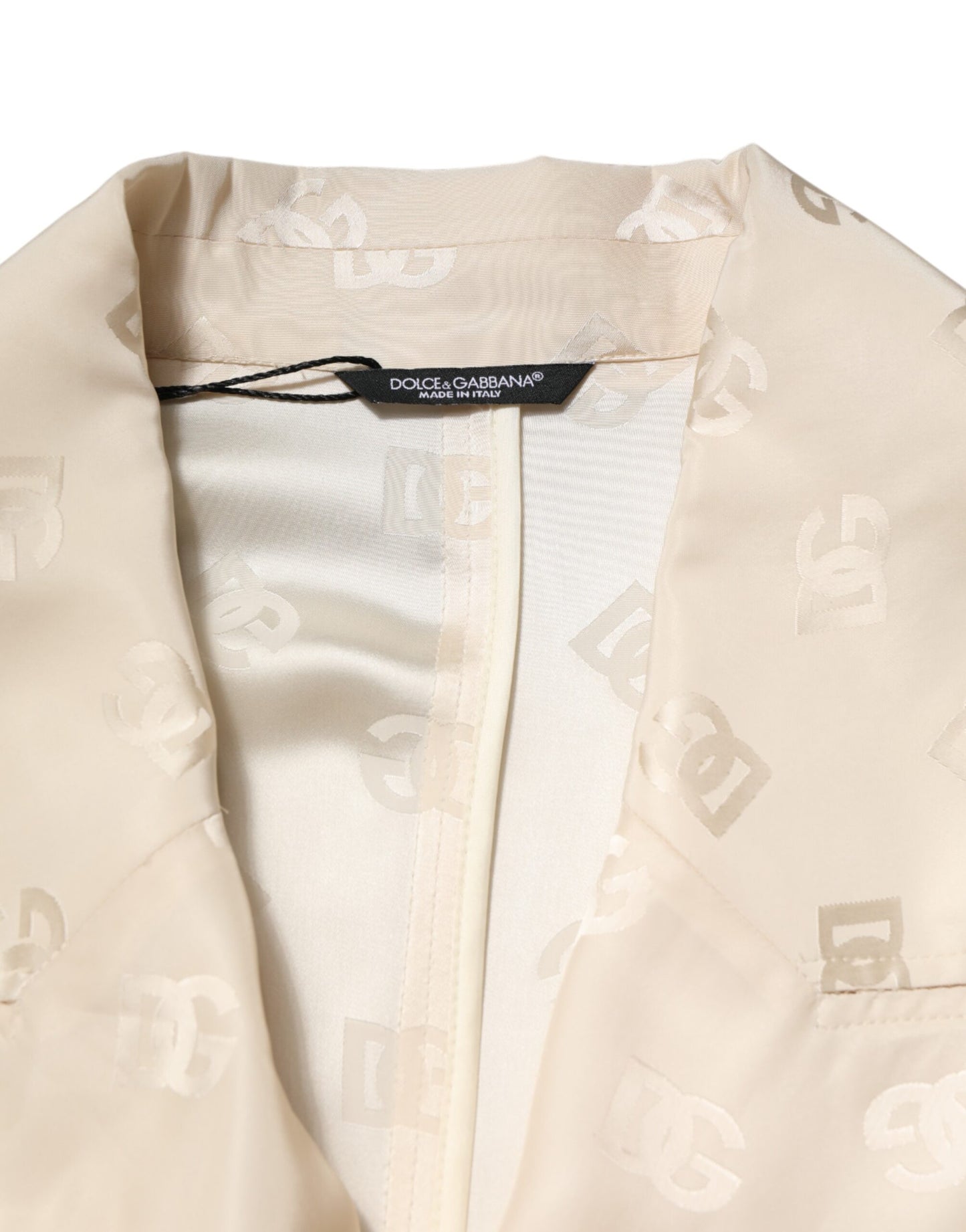 Beige Polyester Logo Monogram Coat Jacket-Dolce & Gabbana-LabelTerrace.com