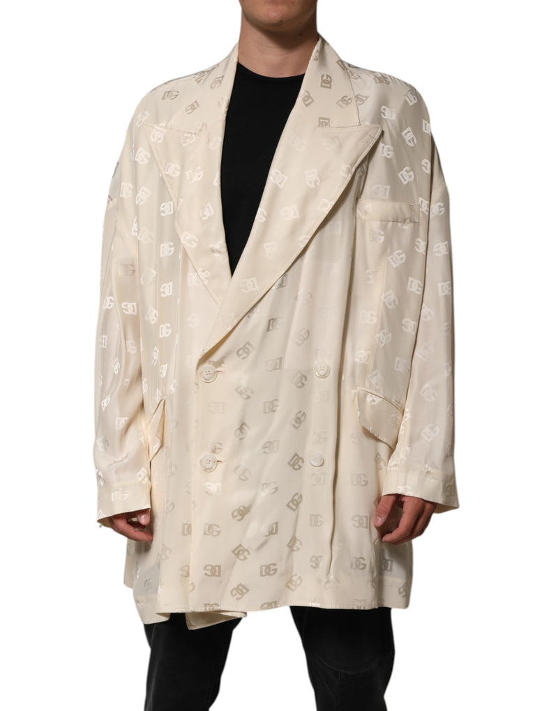 Beige Polyester Logo Monogram Coat Jacket-Dolce & Gabbana-LabelTerrace.com