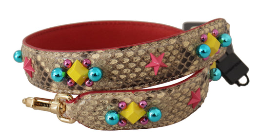 Beige Python Leather Crystals Shoulder Strap-Dolce & Gabbana-LabelTerrace.com