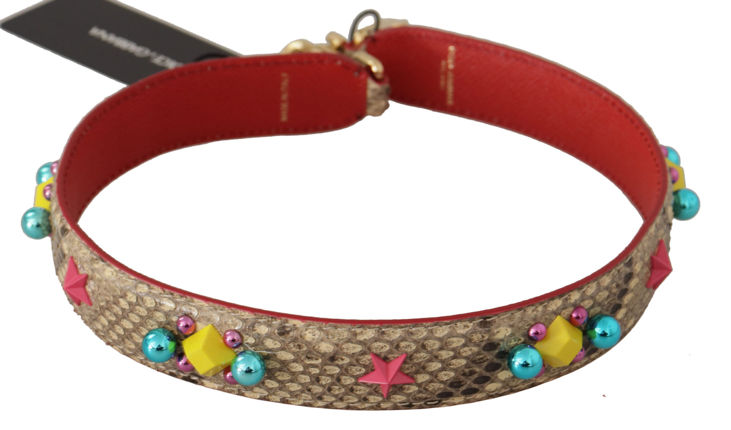 Beige Python Leather Crystals Shoulder Strap-Dolce & Gabbana-LabelTerrace.com