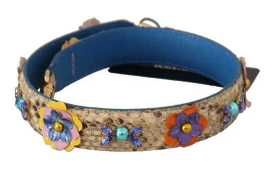 Beige Python Leather Floral Studded Shoulder Strap-Dolce & Gabbana-LabelTerrace.com