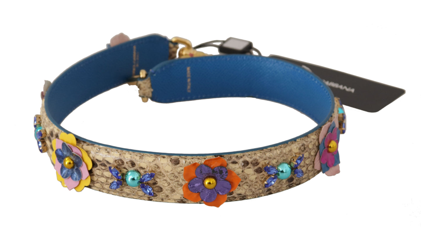 Beige Python Leather Floral Studded Shoulder Strap-Dolce & Gabbana-LabelTerrace.com