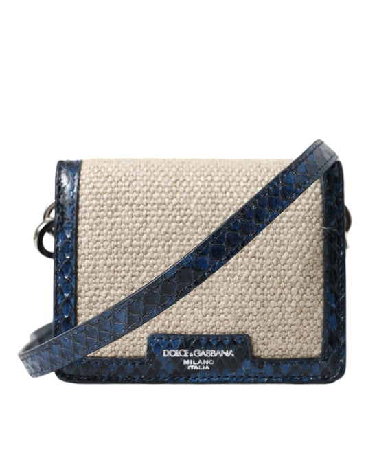 Beige Raffia Blue Leather Trim Mini Shoulder Purse Crossbody Bag-Dolce & Gabbana-LabelTerrace.com