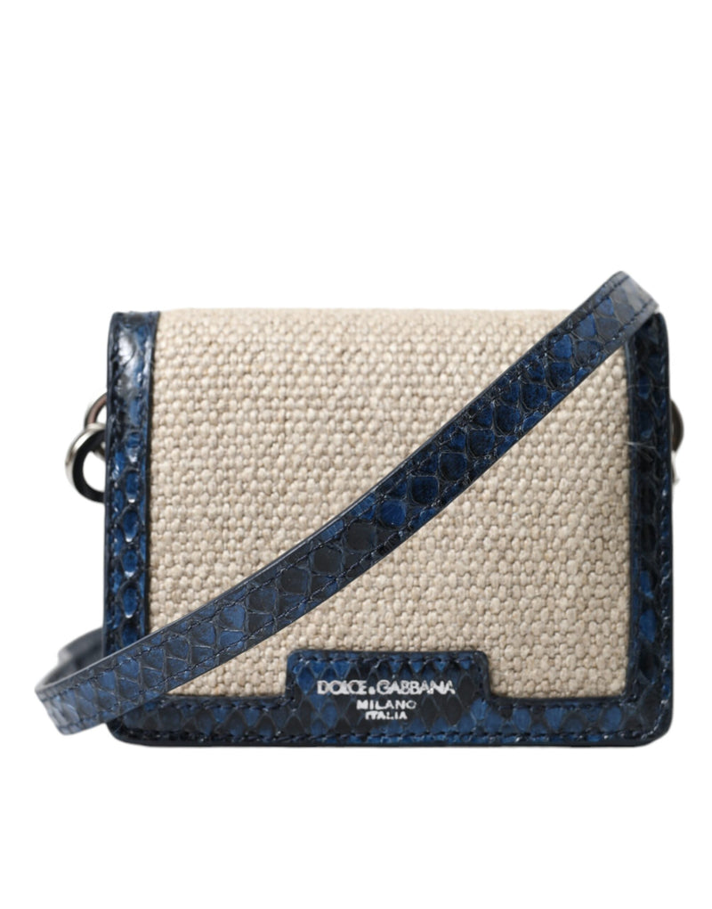 Beige Raffia Blue Leather Trim Mini Shoulder Purse Crossbody Bag-Dolce & Gabbana-LabelTerrace.com