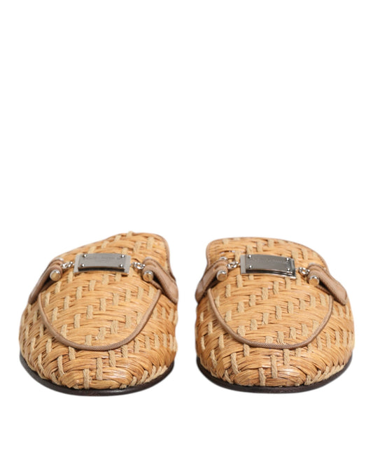 Beige Rattan Flat Mule Men Sandals Shoes-Dolce & Gabbana-LabelTerrace.com