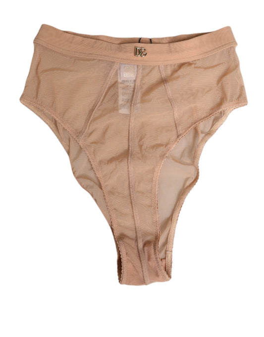 Beige Sheer Mesh High Waist Briefs Underwear-Dolce & Gabbana-LabelTerrace.com