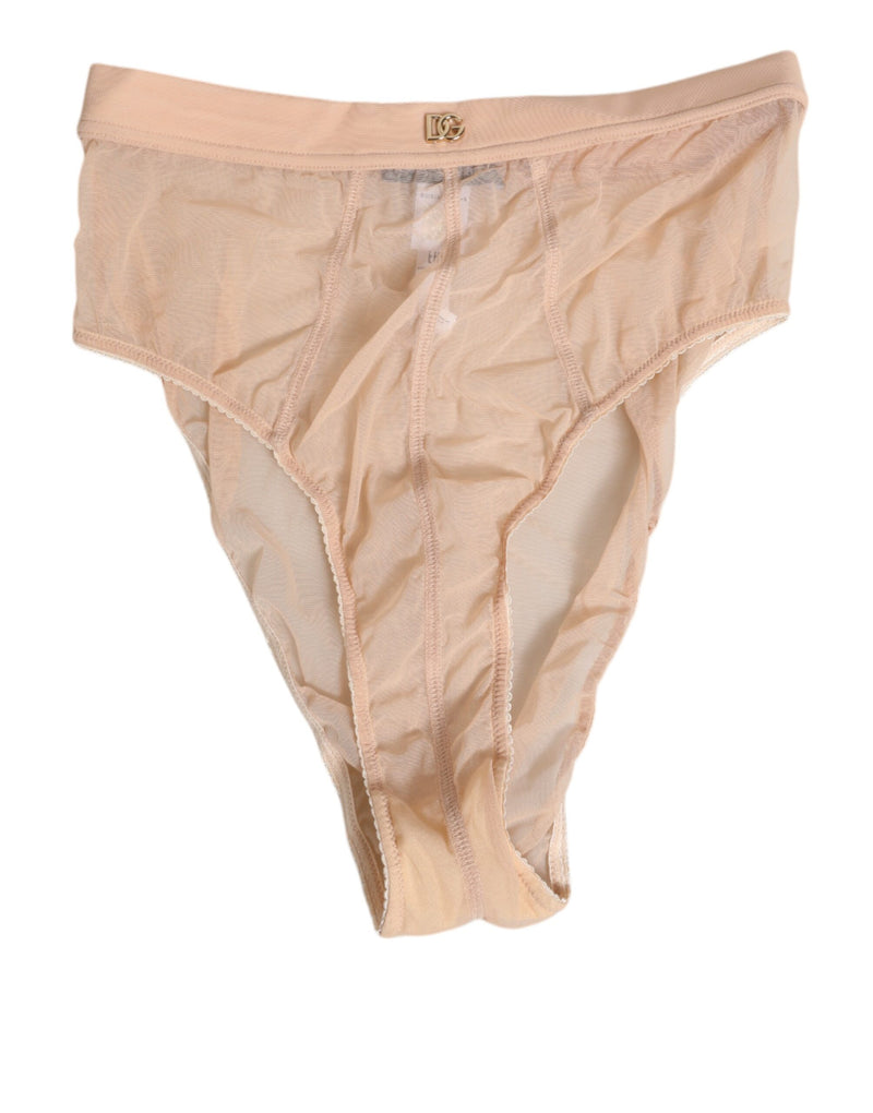 Beige Sheer Mesh High Waist Panty Underwear-Dolce & Gabbana-LabelTerrace.com