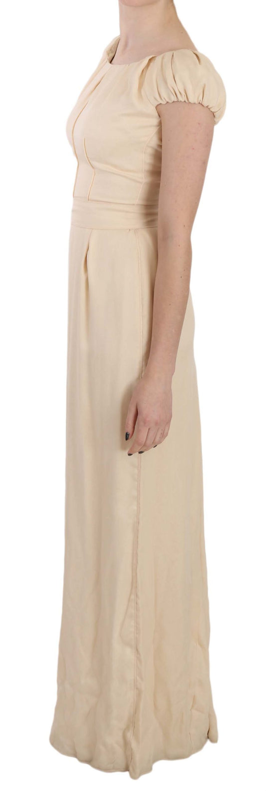 Beige Silk Column Cap Sleeve Gown Dress-Dolce & Gabbana-LabelTerrace.com