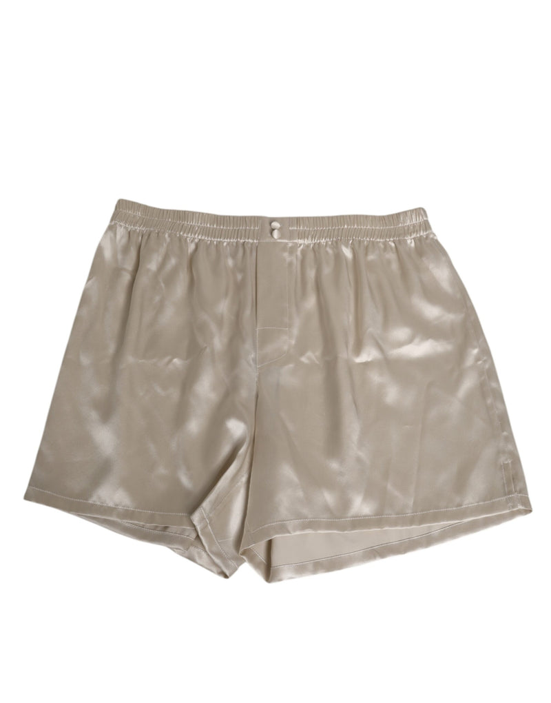 Beige Silk Satin Elastic Men Boxer Short Swimwear-Dolce & Gabbana-LabelTerrace.com