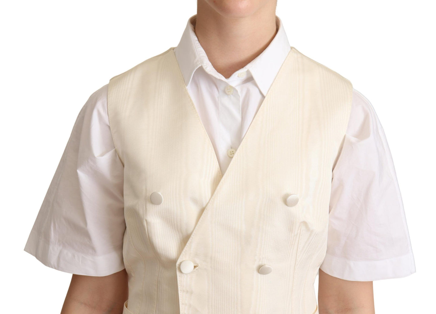 Beige Silk Sleeveless Waistcoat Vest-Dolce & Gabbana-LabelTerrace.com