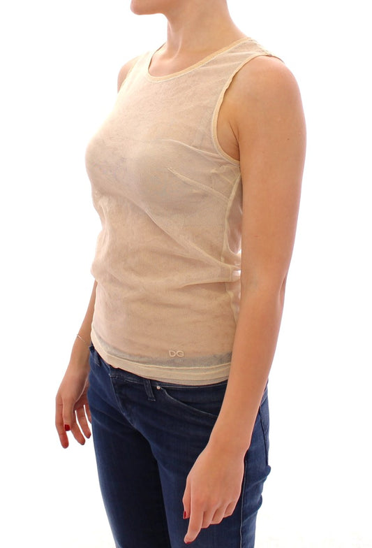 Beige Sleeveless Cotton Top Tank Blouse-Dolce & Gabbana-LabelTerrace.com