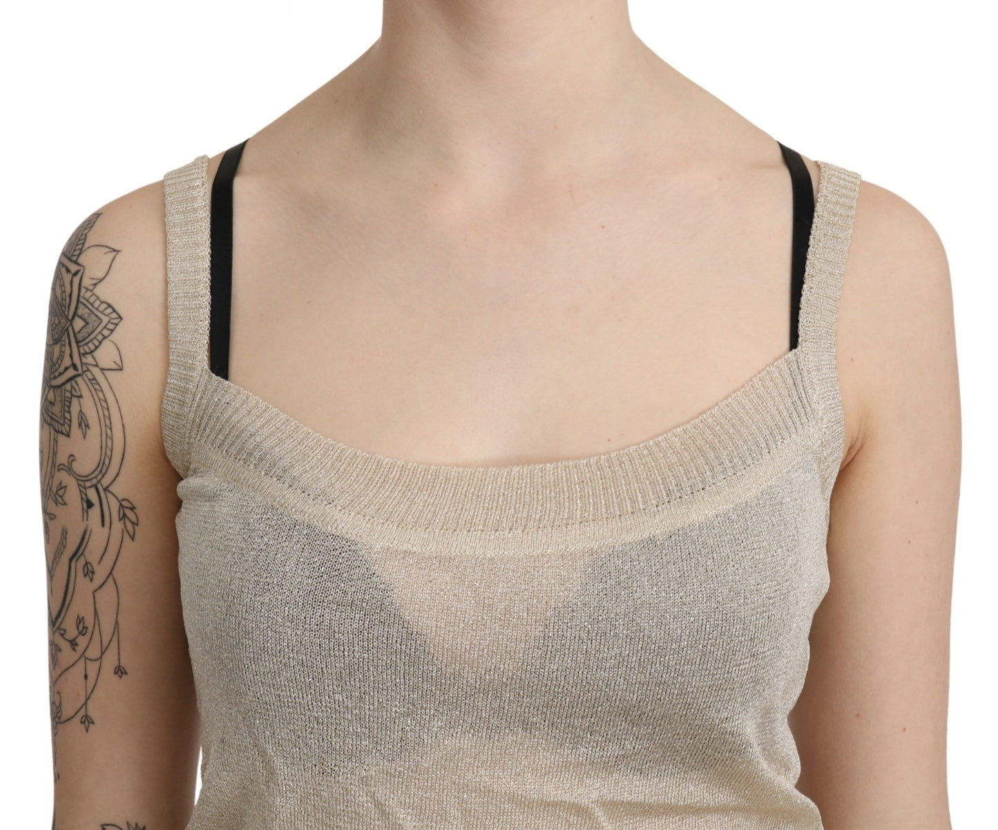 Beige Sleeveless Spaghetti Strap Tank See Through Top-BYBLOS-LabelTerrace.com