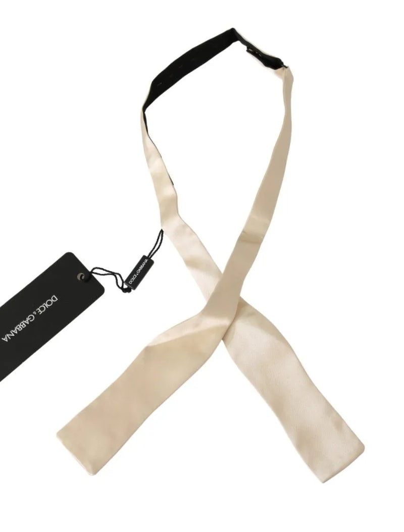 Beige Slim Skinny Men Necktie 100% Silk Bowtie-Dolce & Gabbana-LabelTerrace.com