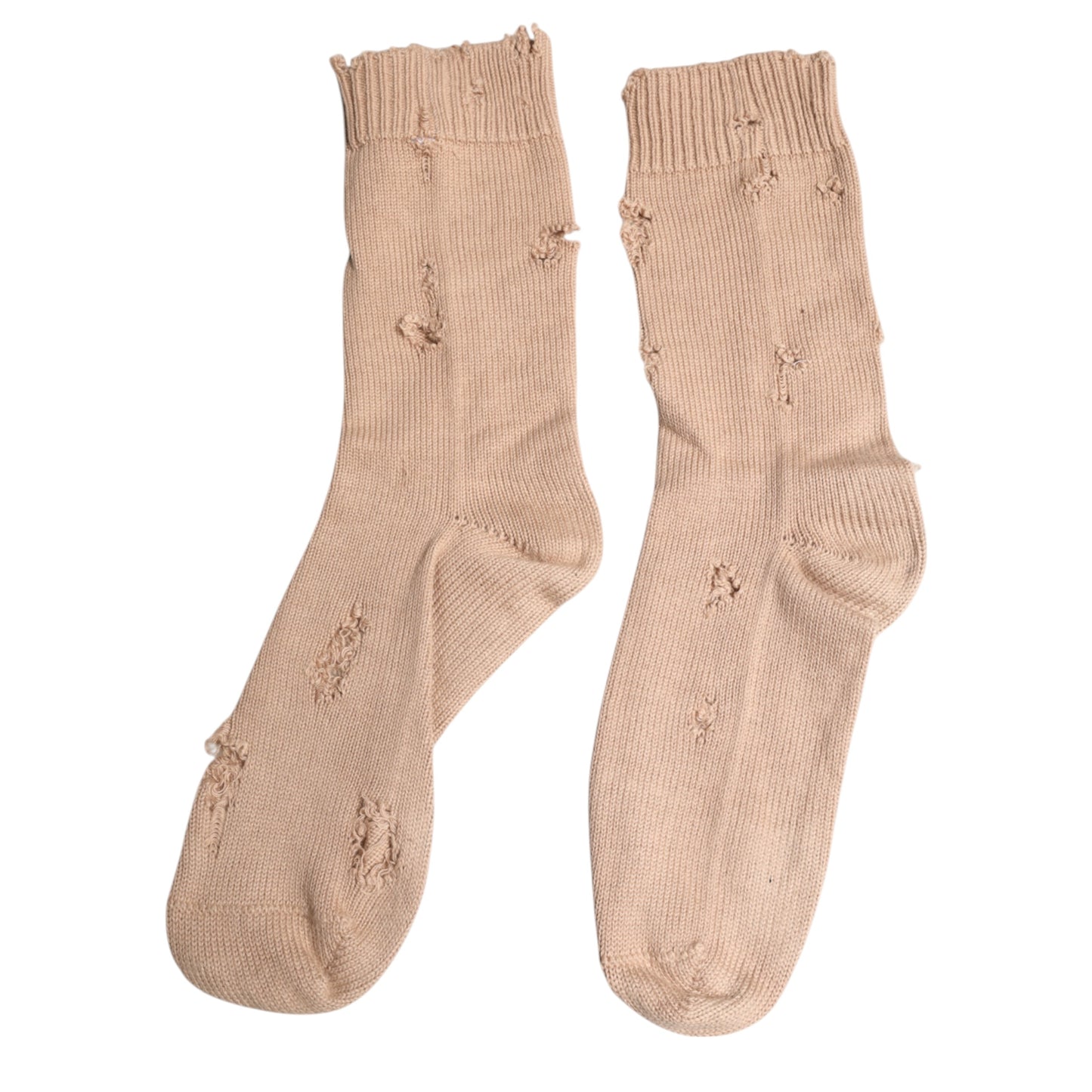 Beige Solid Stretch Mid Calf Men Socks-Dolce & Gabbana-LabelTerrace.com