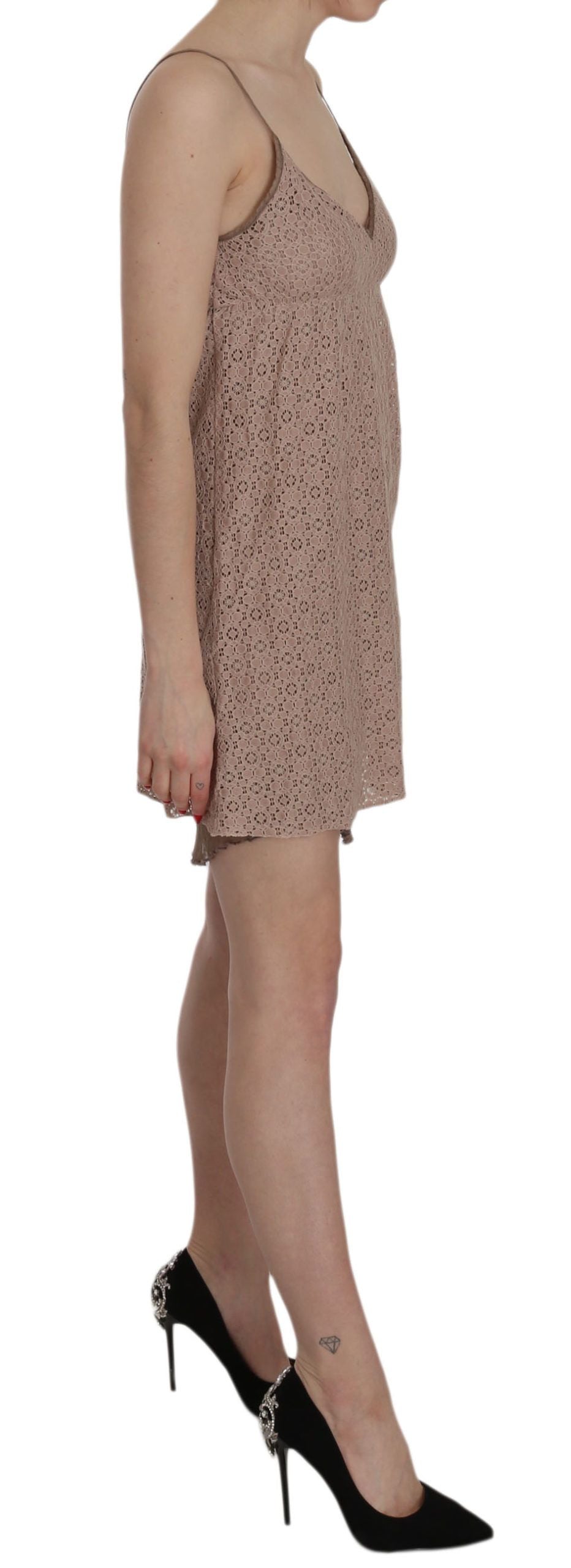 Beige Spaghetti Strap A-line Mini Cotton Dress-PINK MEMORIES-LabelTerrace.com