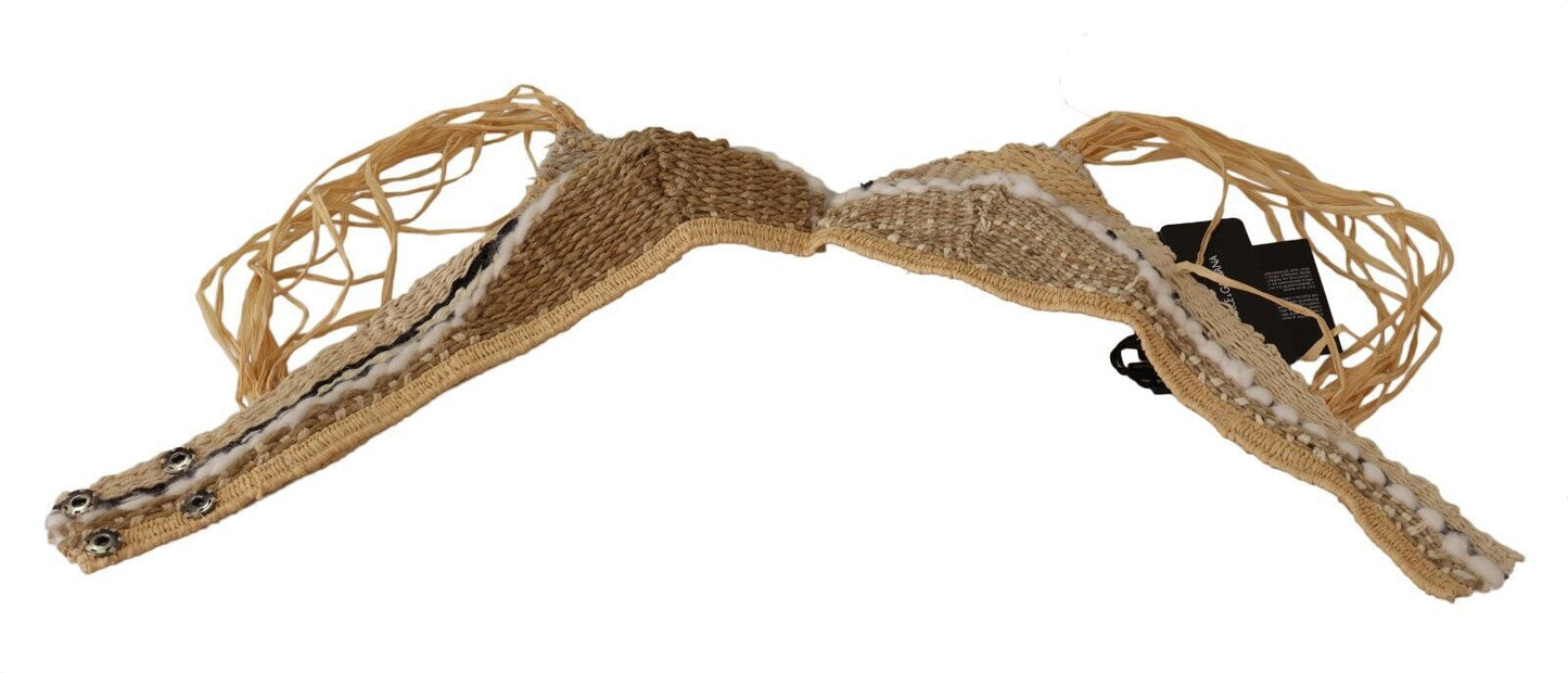 Beige Straw Raffia Woven Crochet Cover Up Top-Dolce & Gabbana-LabelTerrace.com