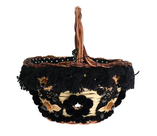 Beige Straw Snakeskin Pom Pom Crystal AGNESE Bag-Dolce & Gabbana-LabelTerrace.com