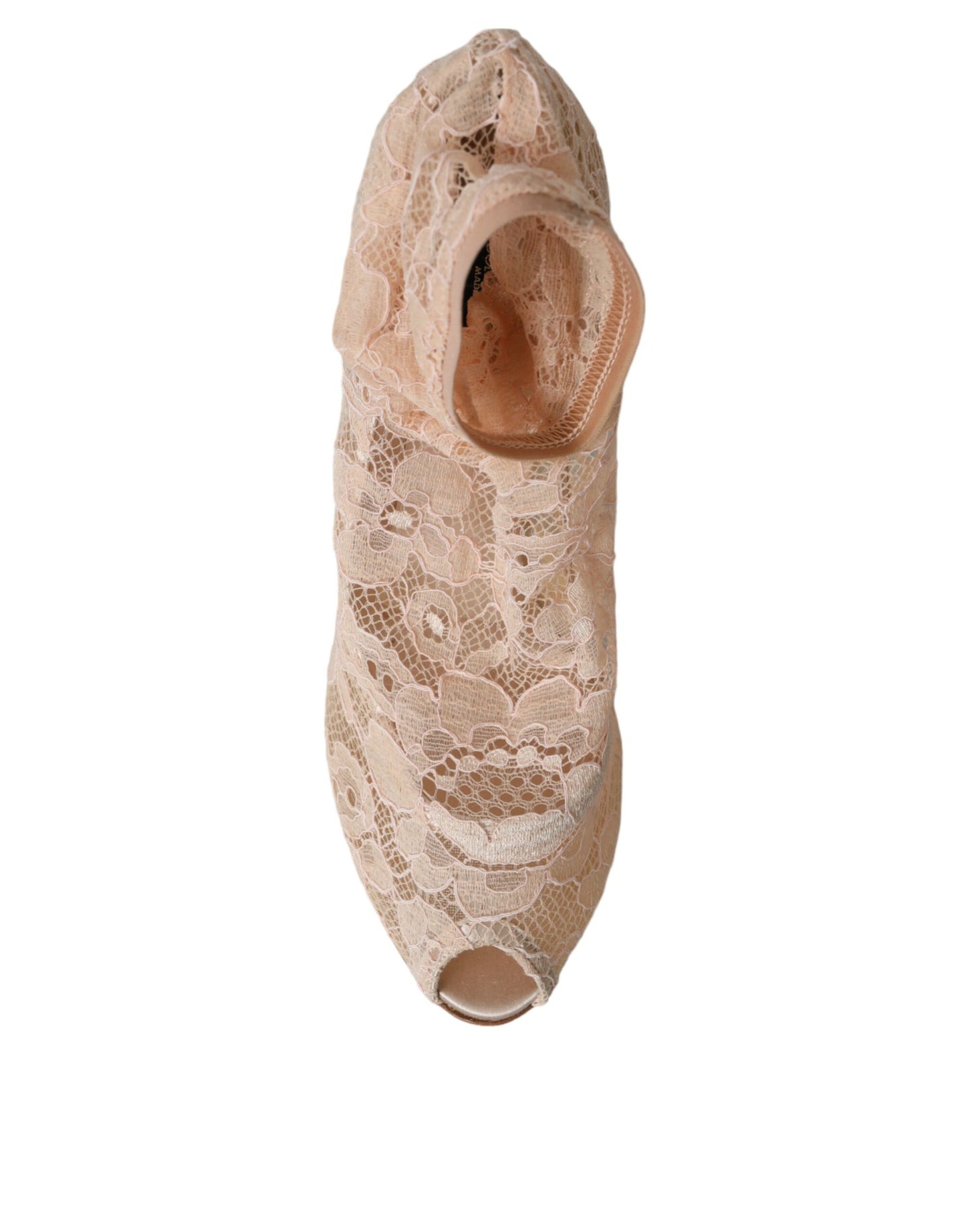 Beige Stretch Taormina Lace Boots Shoes-Dolce & Gabbana-LabelTerrace.com