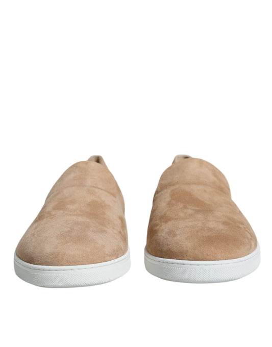 Beige Suede Caiman Loafers Slippers Shoes-Dolce & Gabbana-LabelTerrace.com