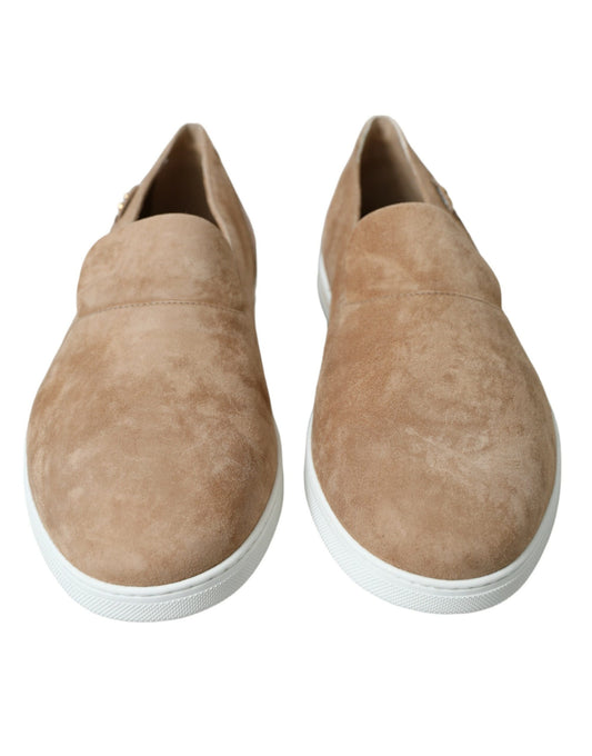 Beige Suede Caiman Men Loafers Slippers Shoes-Dolce & Gabbana-LabelTerrace.com