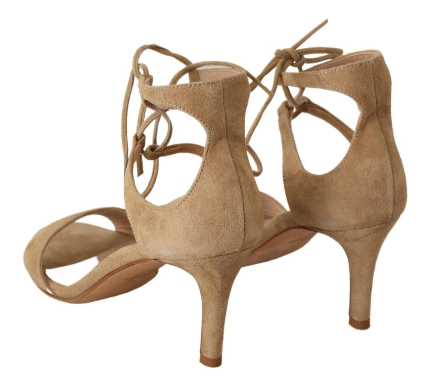 Beige Suede Leather Ankle Strap Pumps Shoes-Maria Christina-LabelTerrace.com