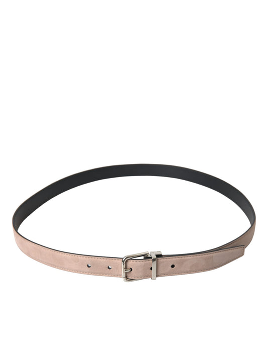 Beige Suede Leather Silver Buckle Belt Men-Dolce & Gabbana-LabelTerrace.com