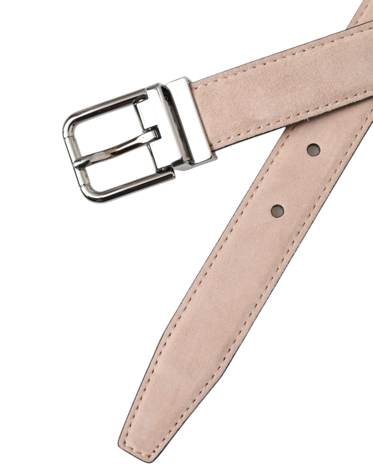 Beige Suede Leather Silver Buckle Belt Men-Dolce & Gabbana-LabelTerrace.com