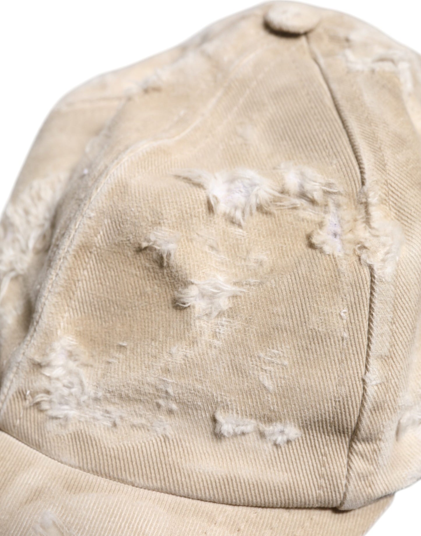 Beige Tattered Cotton 6 Panels Baseball Cap-Dolce & Gabbana-LabelTerrace.com