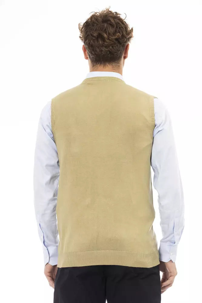 Beige Viscose Men Jacket-Alpha Studio-LabelTerrace.com