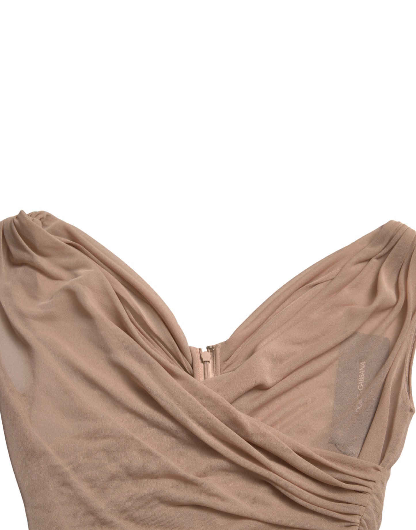 Beige Viscose V-neck Sleeveless Tank Top-Dolce & Gabbana-LabelTerrace.com