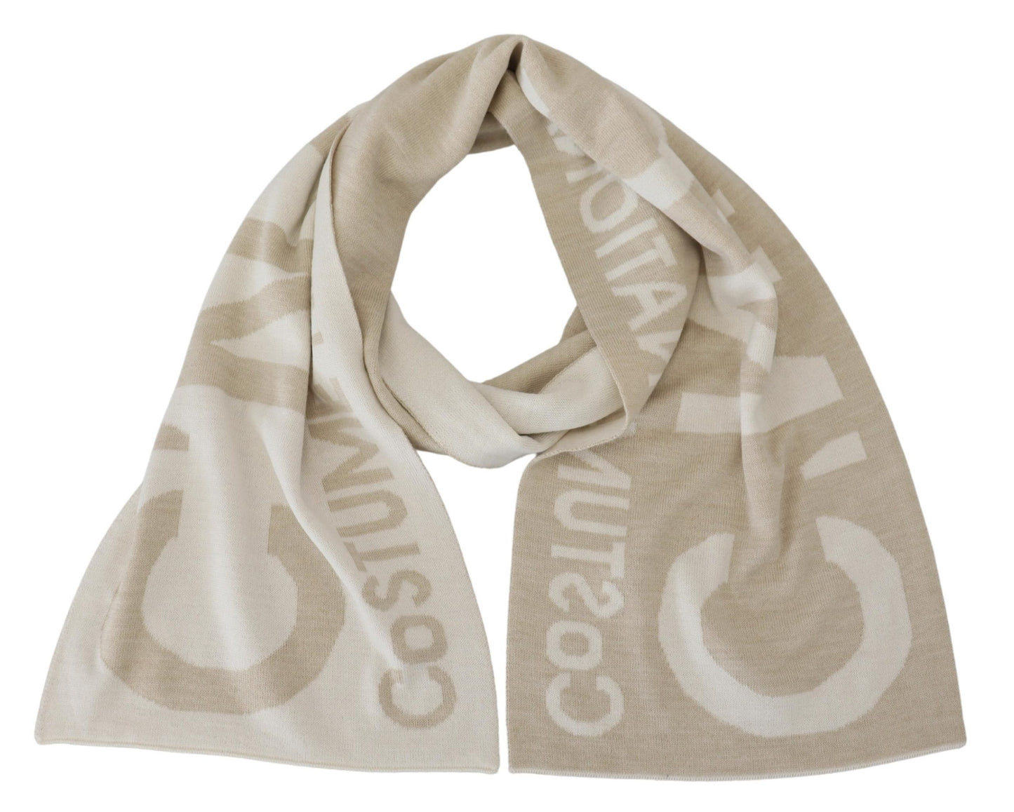Beige White Logo Wrap Warmer Shawl Scarf-Costume National-LabelTerrace.com
