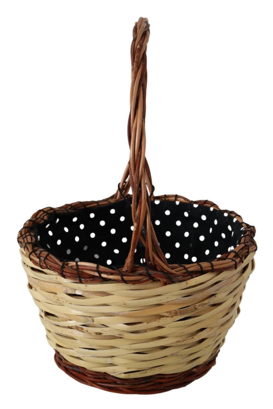 Beige Wood Wicker Rattan Basket Tote Bag-Dolce & Gabbana-LabelTerrace.com