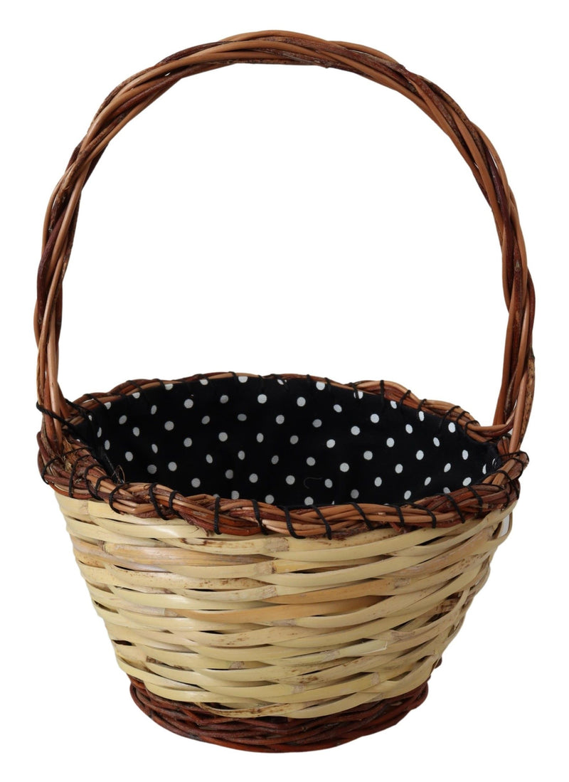 Beige Wood Wicker Rattan Basket Tote Bag-Dolce & Gabbana-LabelTerrace.com