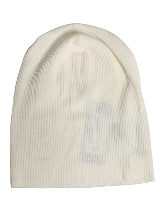 Beige Wool Blend Knitted Beanie Cap-Dolce & Gabbana-LabelTerrace.com