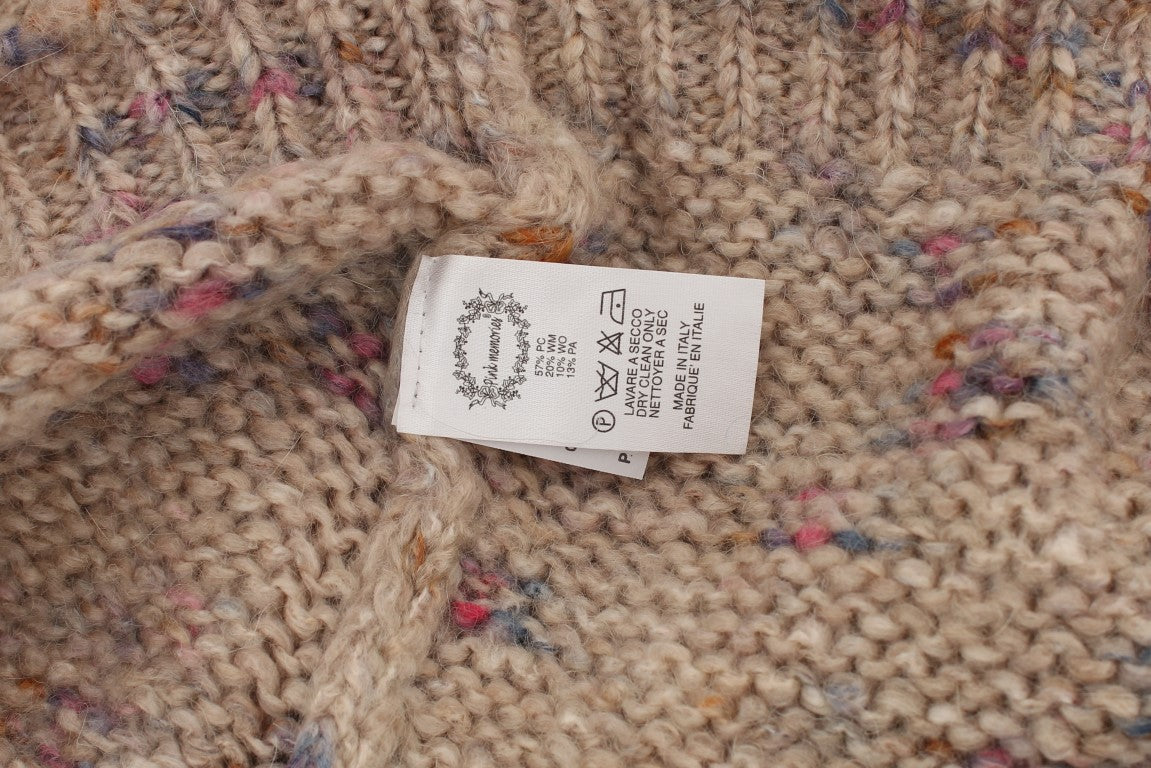 Beige Wool Blend Knitted Oversize Sweater-PINK MEMORIES-LabelTerrace.com