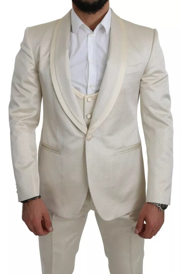 Beige Wool Crème 3 Piece SICILIA Shawl Suit-Dolce & Gabbana-LabelTerrace.com