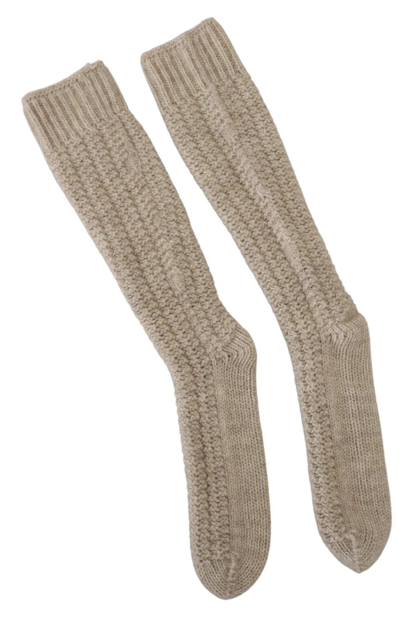 Beige Wool Knit Calf Long Women Socks-Dolce & Gabbana-LabelTerrace.com