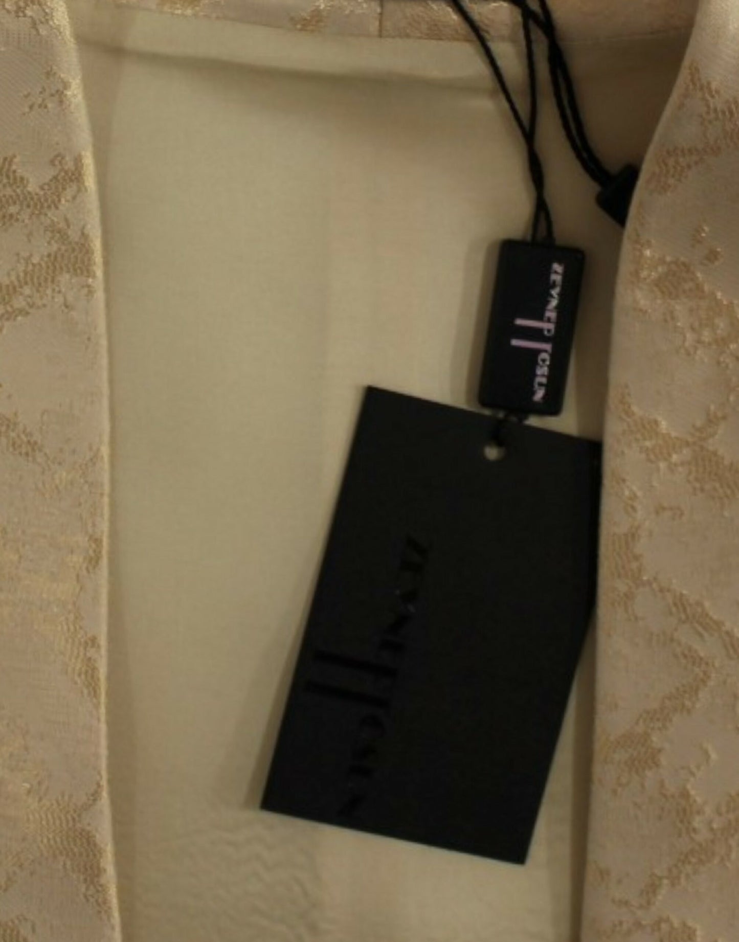 Beige brocade sleeveless jacket vest-Zeyneptosun-LabelTerrace.com