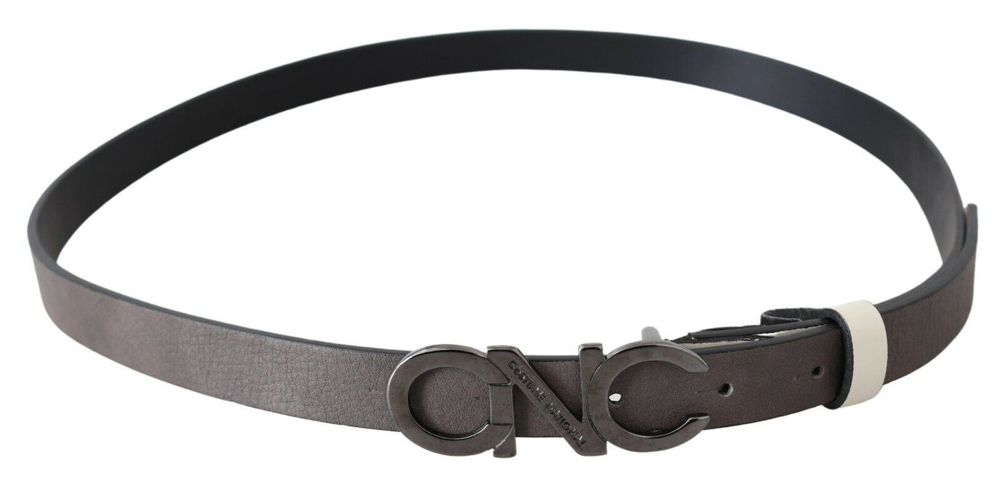 Belt Mettalic Gray Leather Logo Belt-Costume National-LabelTerrace.com